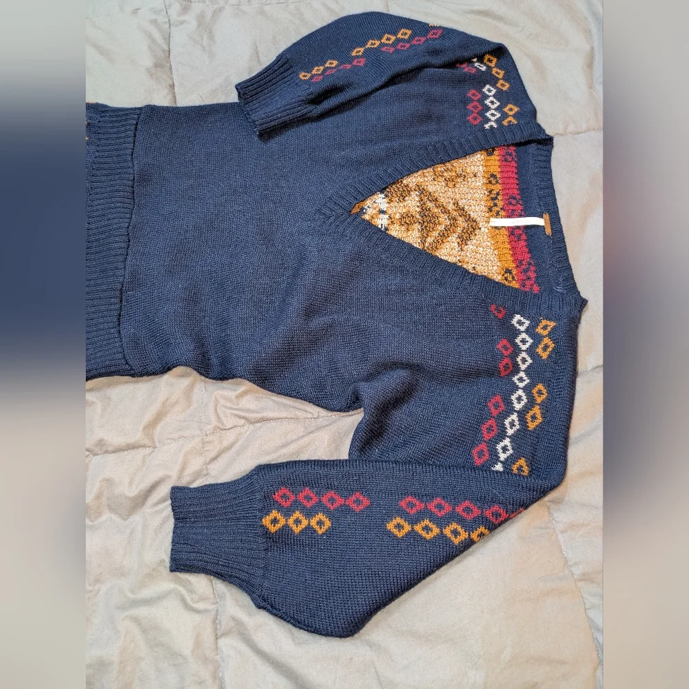 Free People Sweater Dress Made in Italy Geometric V-Neck Aztec Native American - Picture 5 of 12